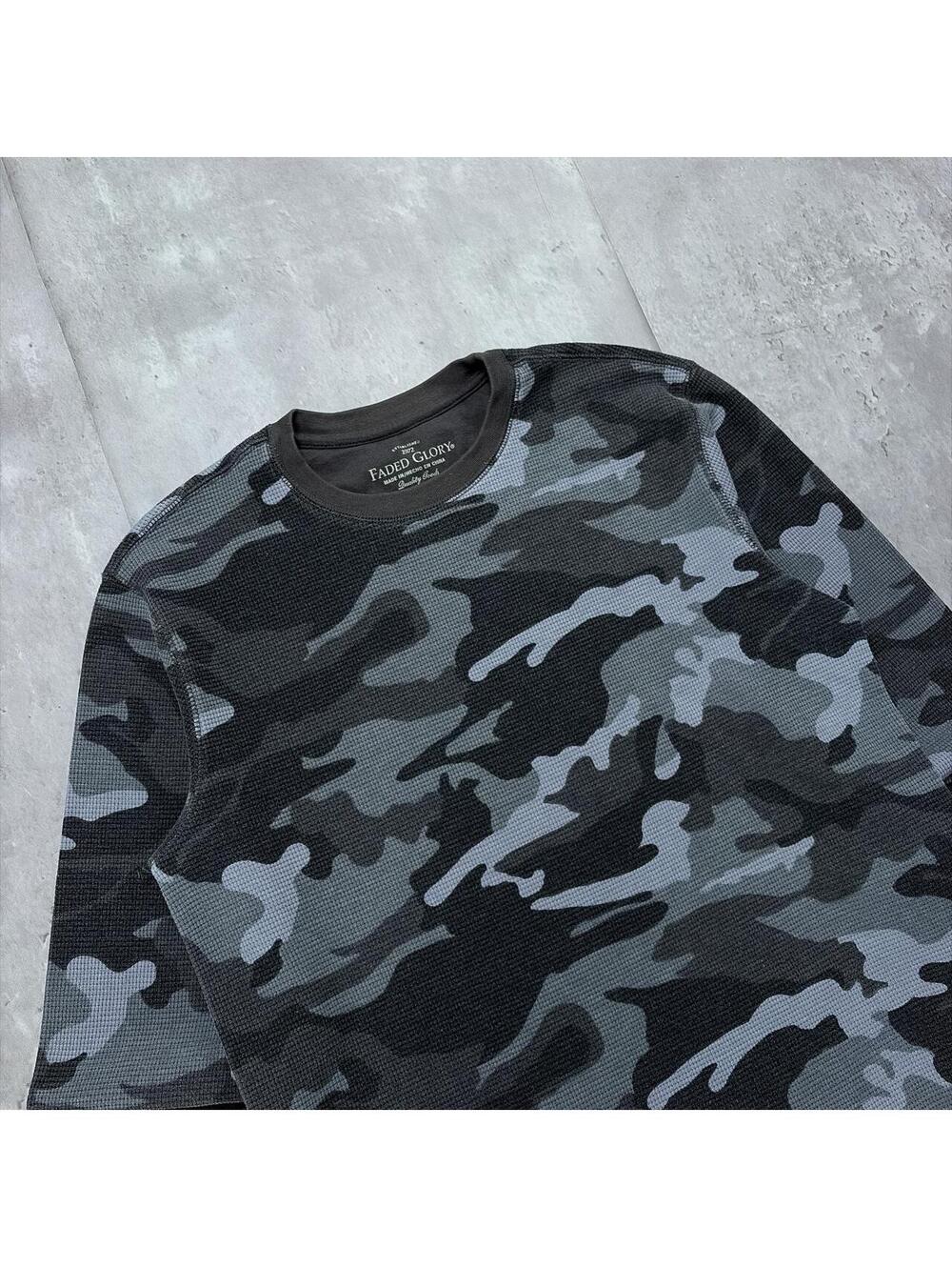 Y2K Grey Faded Glory Grunge Camo Long Sleeve Thermal Shirt - Picture 5 of 7